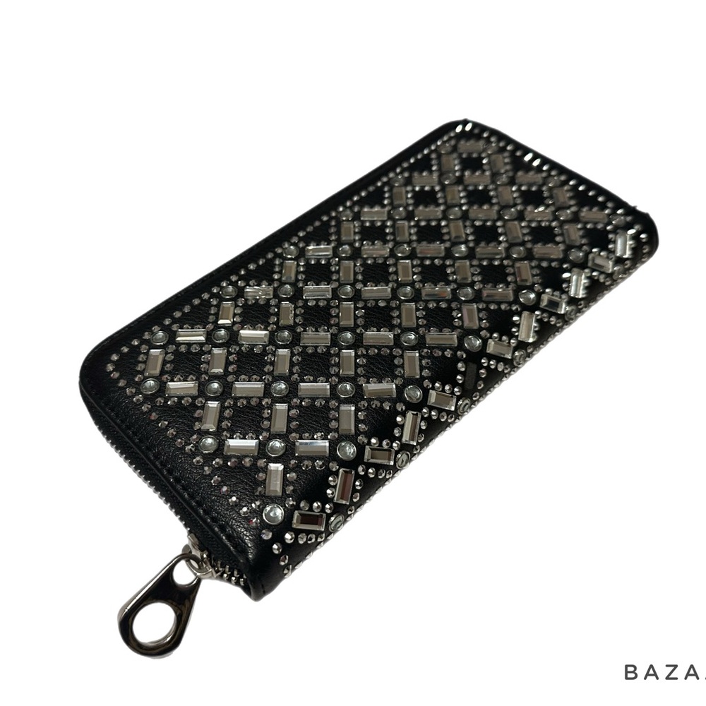 BLACK BLING RHINESTONE DESIGN ACCORDION WALLET